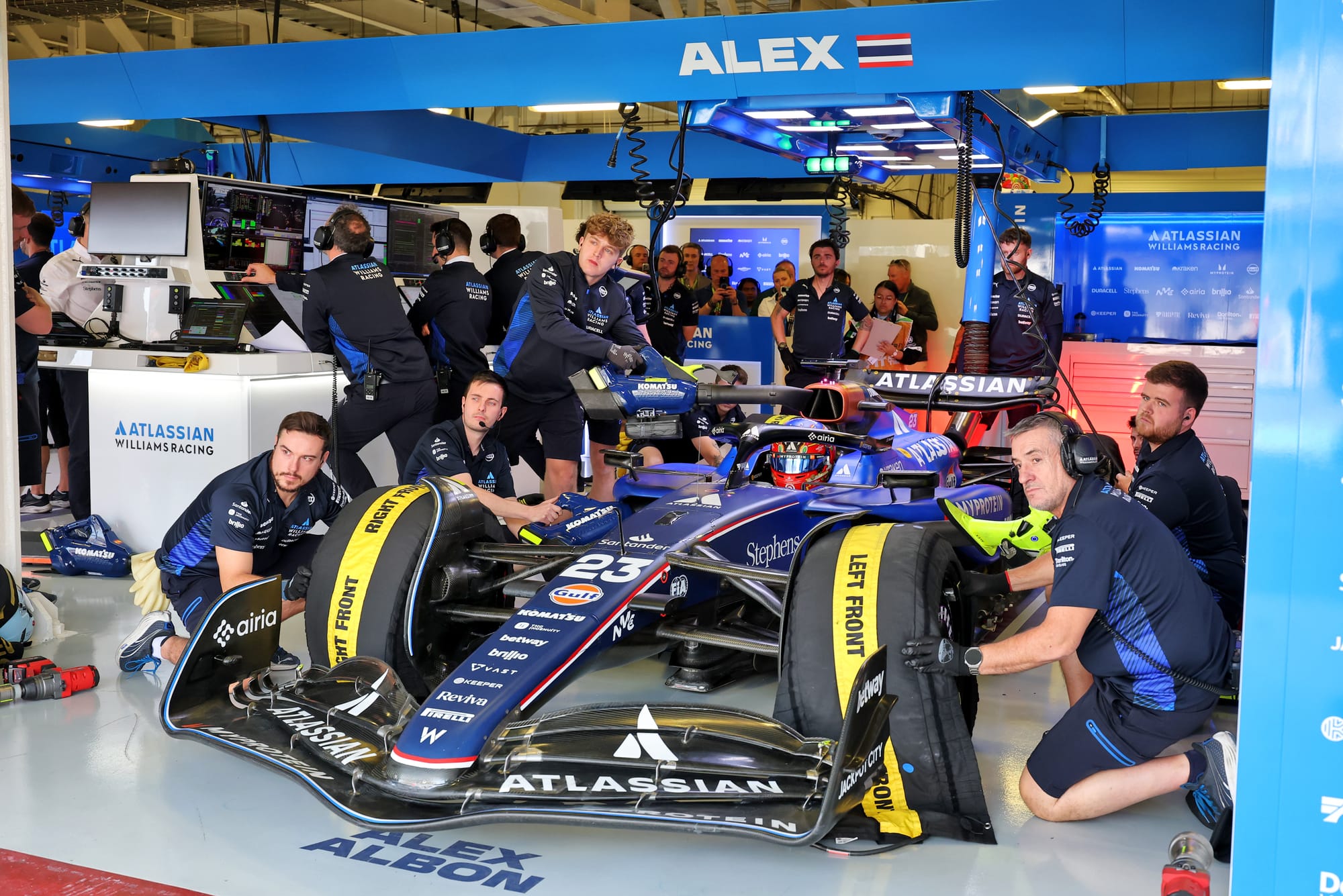 Alex Albon in the Williams garage at the Mexican Grand Prix